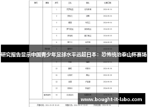 研究报告显示中国青少年足球水平远超日本：恐怖统治泰山杯赛场